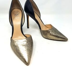 Vince Camuto Leather Silver Black Pumps 9 1/2